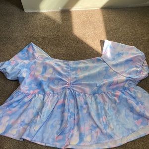 Pink and blue tie dye blouse